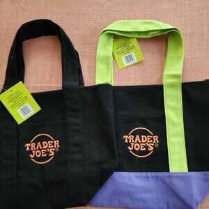TWO NWT TRADER JOES MINI CANVAS TOTES-TRICK OR TREAT OR GIFTY